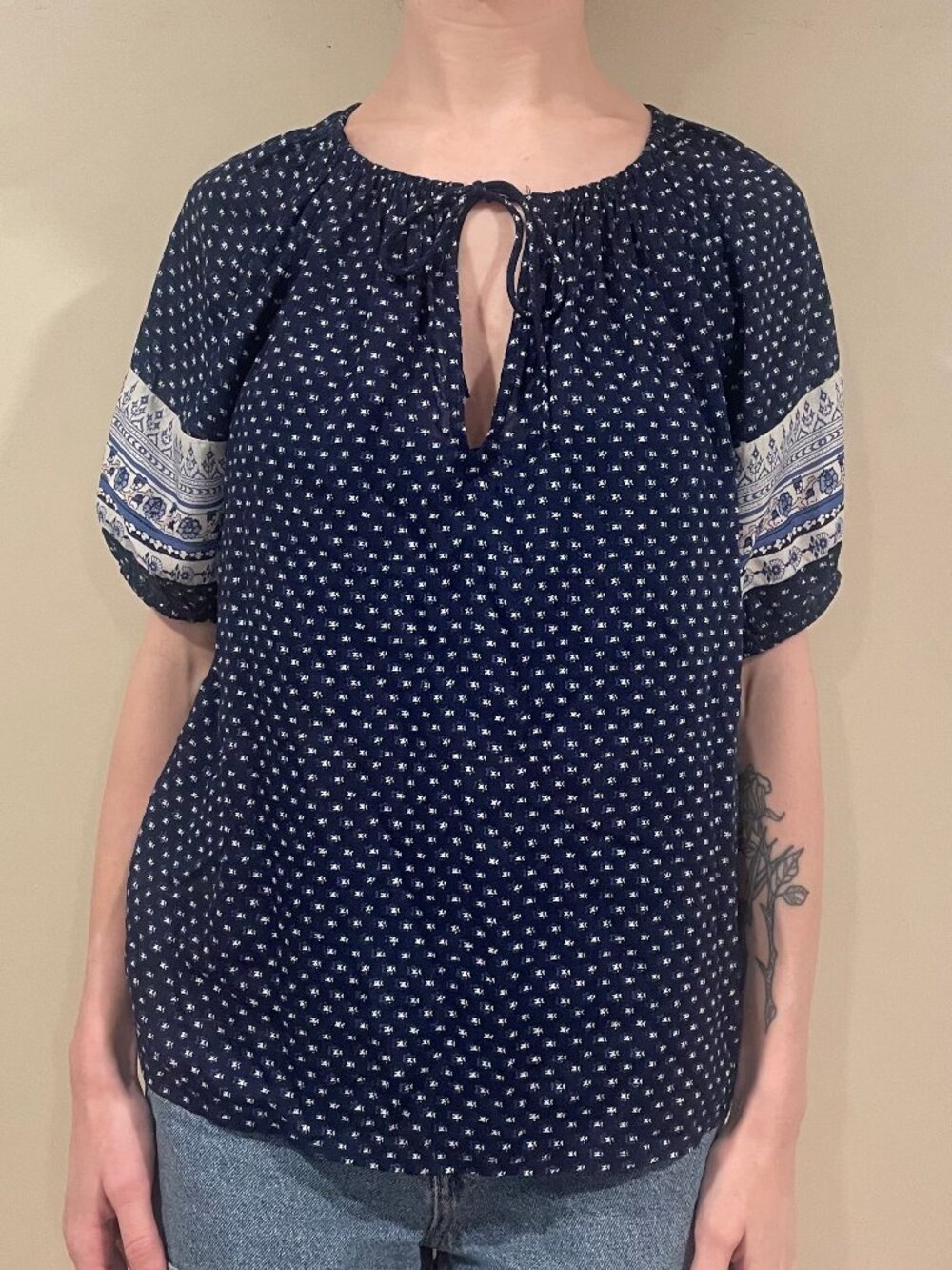 Blue and White Short Sleeve Top